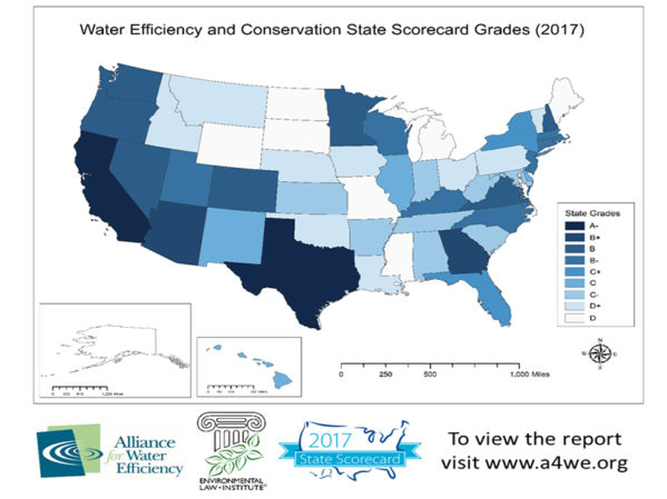 报告给各州在水资源效率和节约方面的平均得分为C